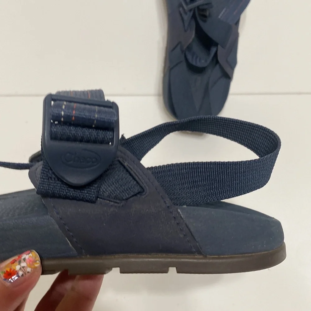 Chaco Low Down Outdoor Hiking Sandals in Blue and Orange Stripes